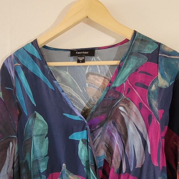 Karen Kane Long Sleeve Faux Wrap Dress Sz L Colorful Versatile USA Resortwear - Picture 4 of 12